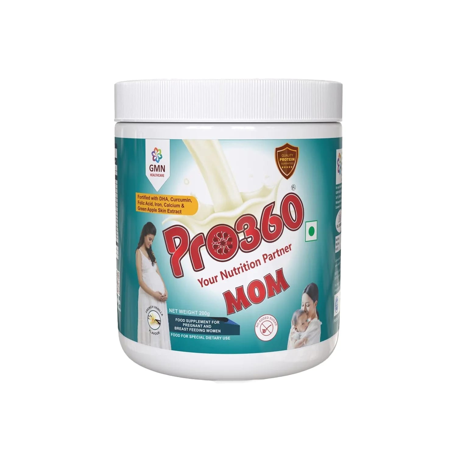 GMN Pro360 Mom Protein Powder Nutritional Supplement for Pregnant and Lactating Mothers French Vanilla Flavor (200g Jar)