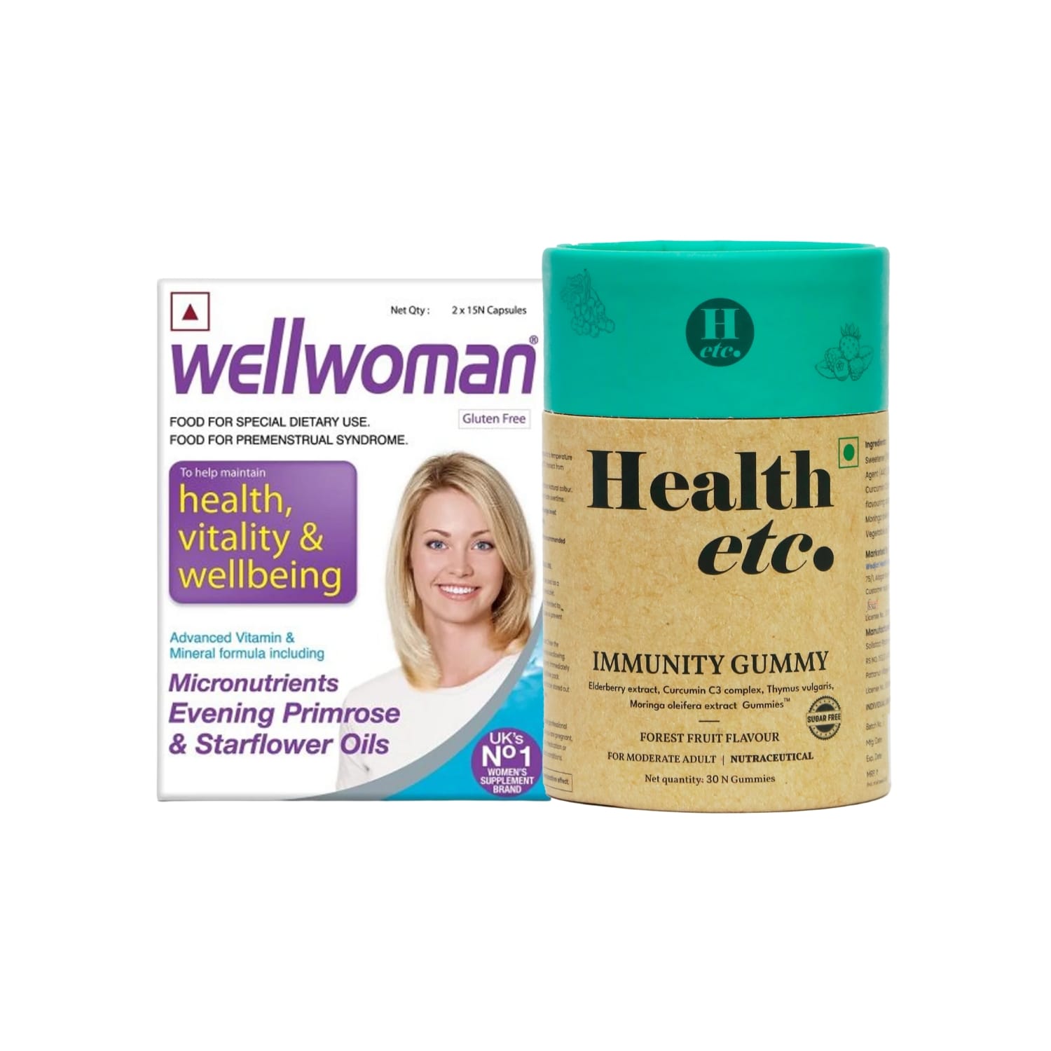 Premenstrual Women’s Multivitamin Support (Age 30+) (Vitabiotics Wellwoman 30 Capsules(2×15’s) + Health etc Immunity Gummy (30 Gummies)