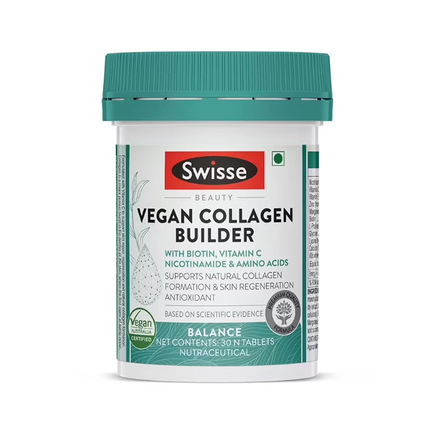 Swisse Vegan Collagen Builder With Biotin & Vitamin C For Radiant Skin - 30 Tablets