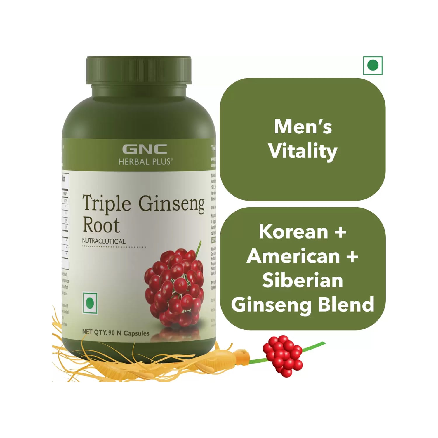 GNC Triple Ginseng Root Vegetarian 90 Capsules