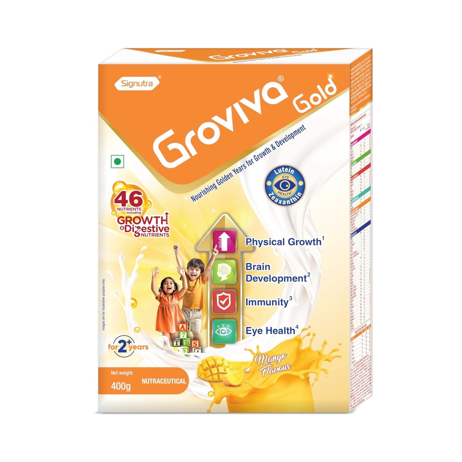 Groviva Gold Nutritional Powder for Growth and Development of Kids 2+ Years 400g Mango Flavour (Refill)