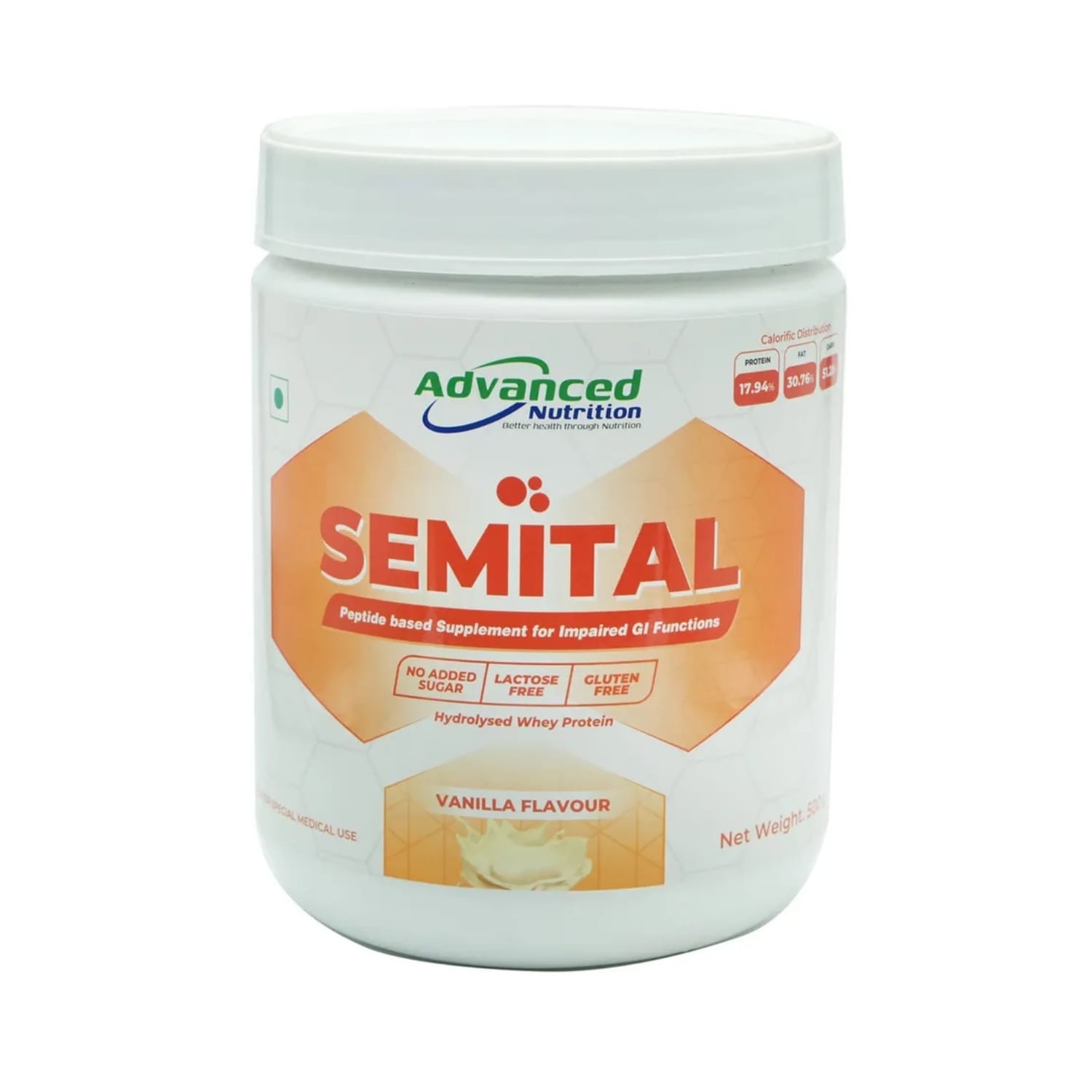Semital Peptide based Supplement for Impaired GI Functions Vanilla Flavour 500g (Jar Pack)