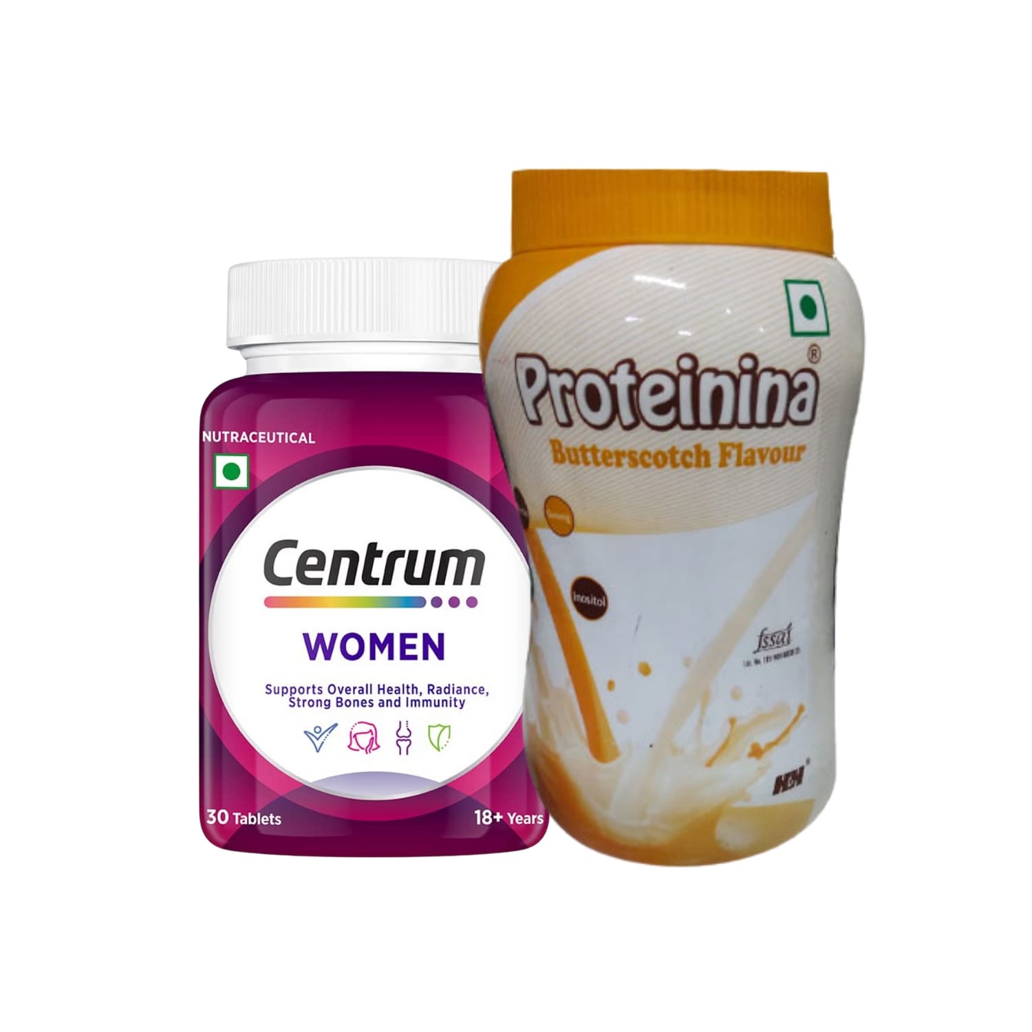 Womenâ€™s Multivitamin and Protein Combo (Age 30“40) (Centrum Women Multivitamin 30 Tablets + Proteinina Butterscotch Flavour Powder 200gm)