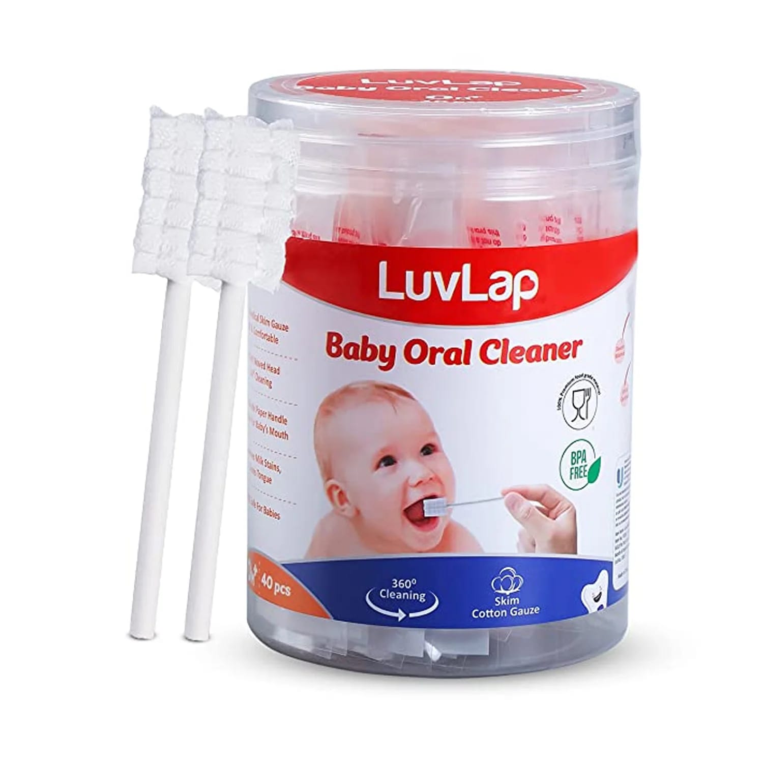 LuvLap Oral Care Swab Stick White- 40pcs (M.No 19200)