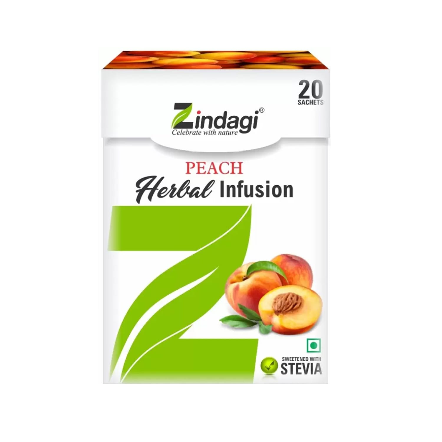 Zindagi Peach Herbal Infusion - Natural & Fat Free Health Drink Sweeten With Stevia - Sugar Free Energy Drink (20 Sachets)