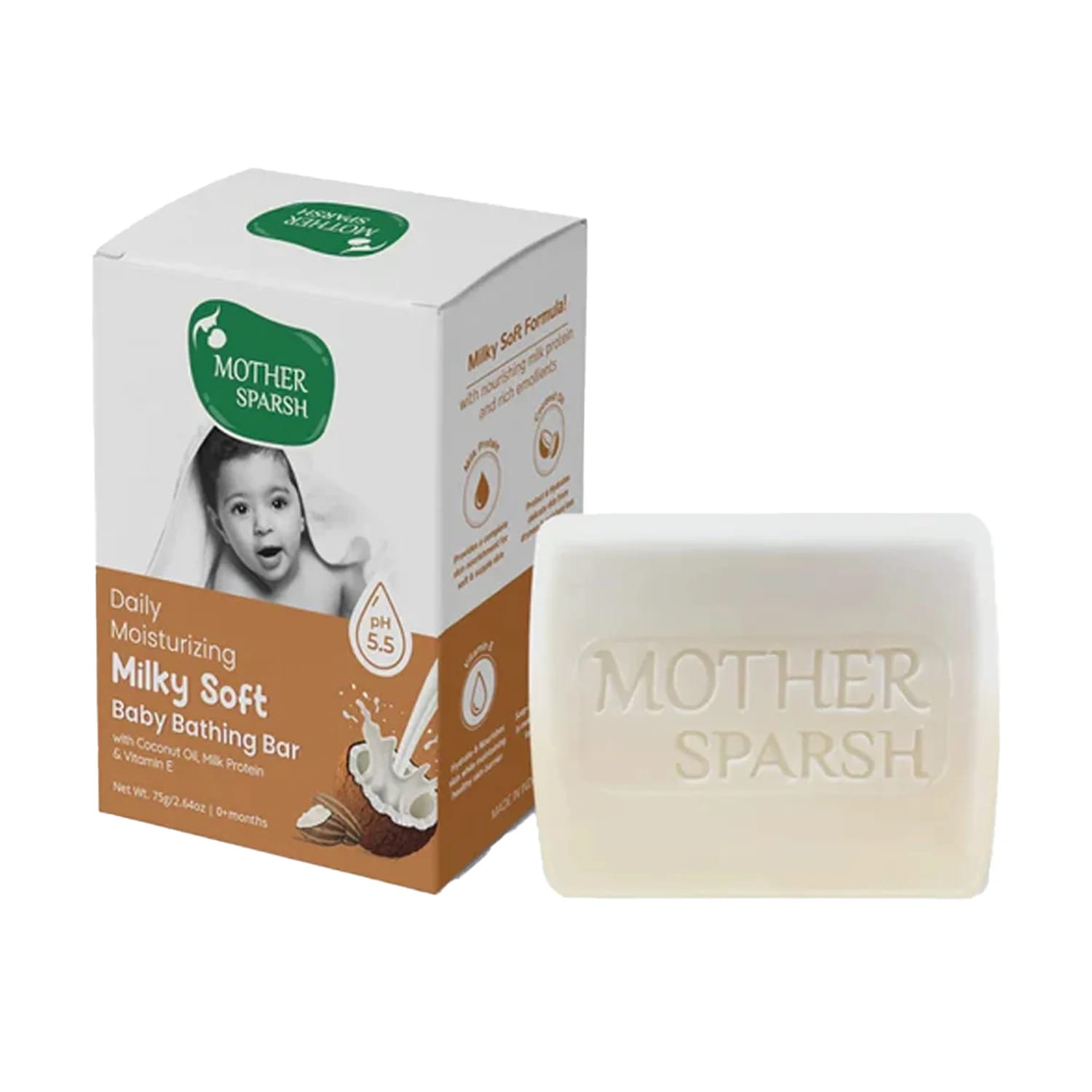 Mother Sparsh Daily Moisturizing Milky Soft Baby Bathing Bar (75g)