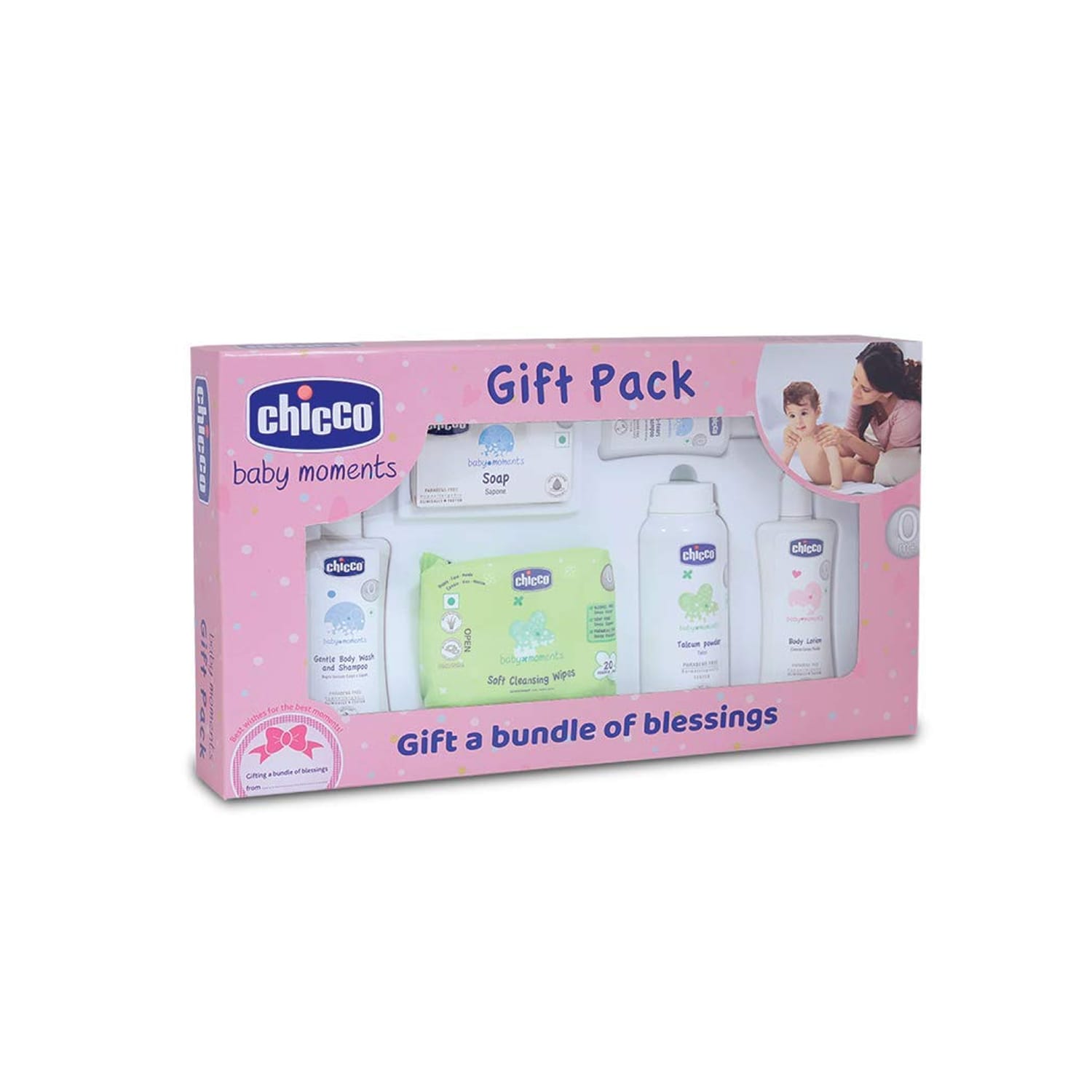 Chicco Sweet Surprise Set-6Pcs GBW 100ml + Soap 75g + Lotion 100ml +Talc 75g + Shampoo 30ml + Wipes 20 pcs