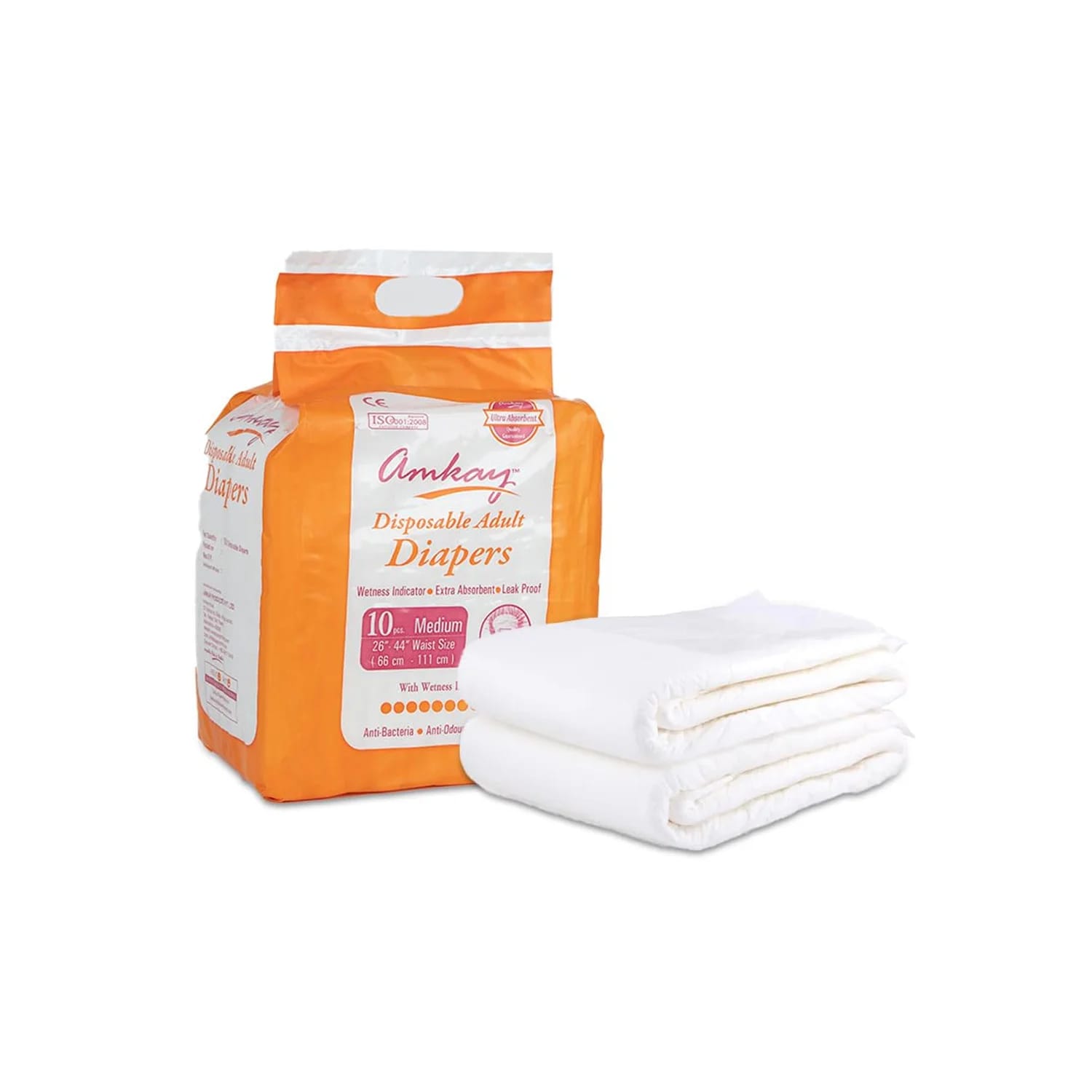 Amkay Adult Diaper fits Waist Size 26-44 Inches Medium - 10 Diapers