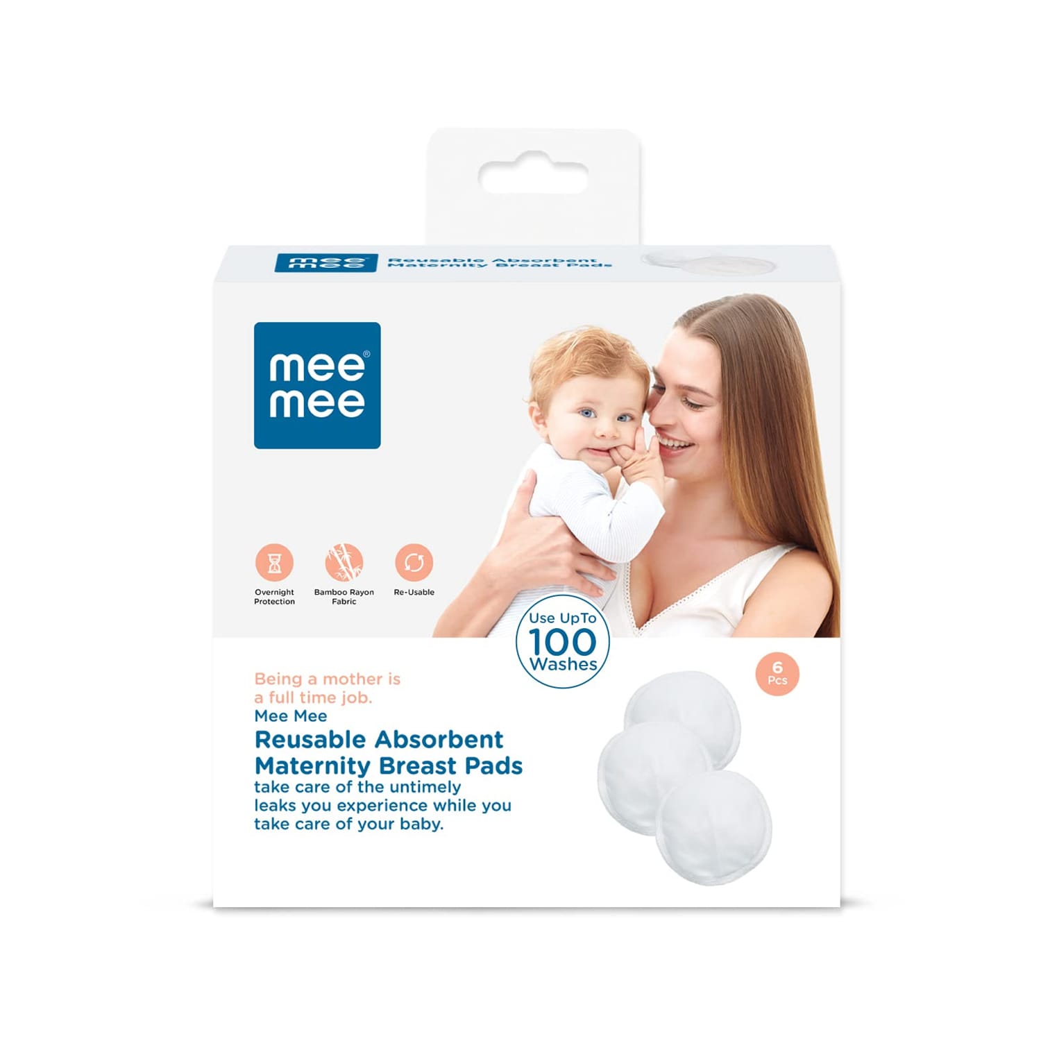 Mee Mee Reusable Absorbent Maternity Breast Pads- Bamboo Rayon Fabric (Pack of 6)