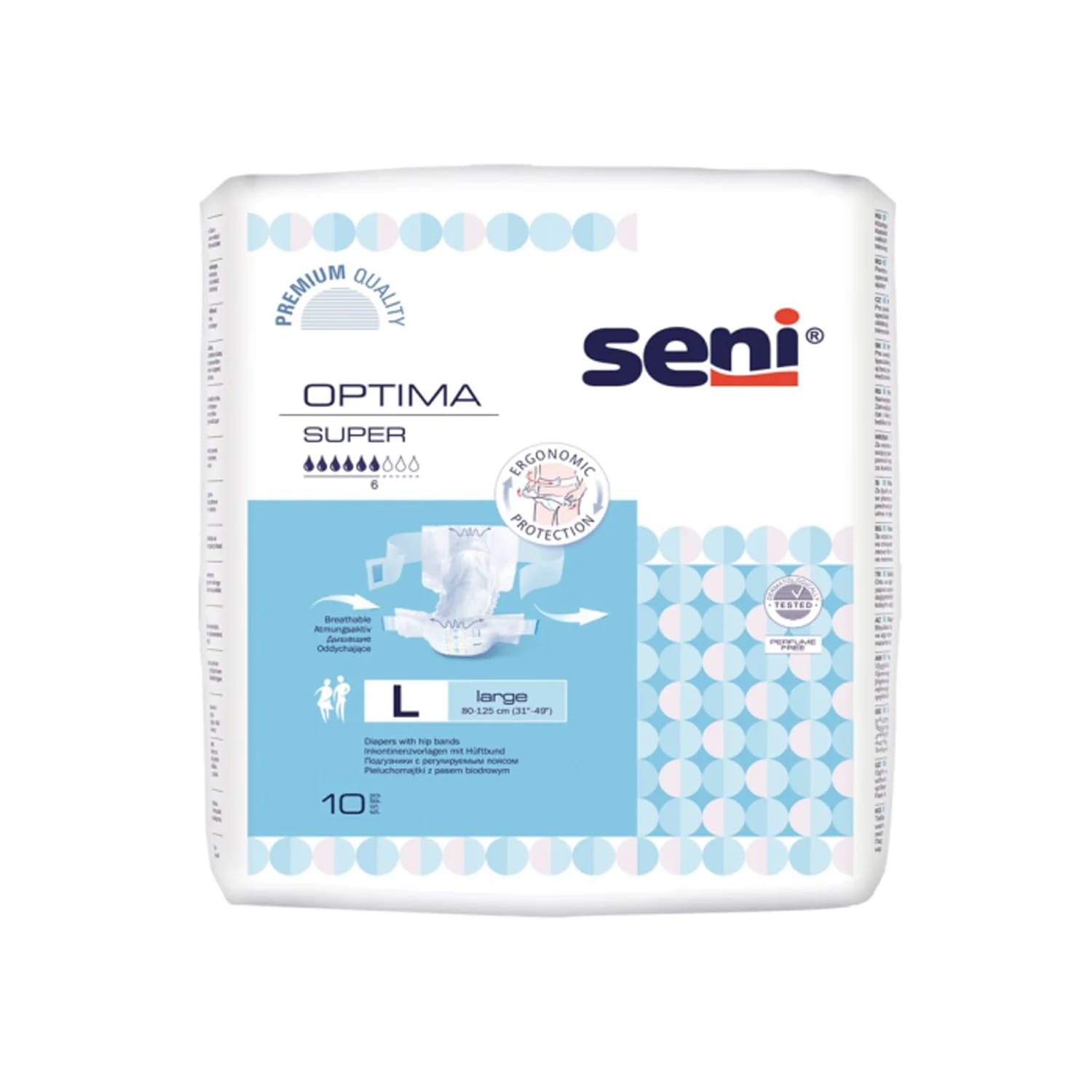 Seni Optima Super Adult Diapers Large 80-125cm (10 Pieces)