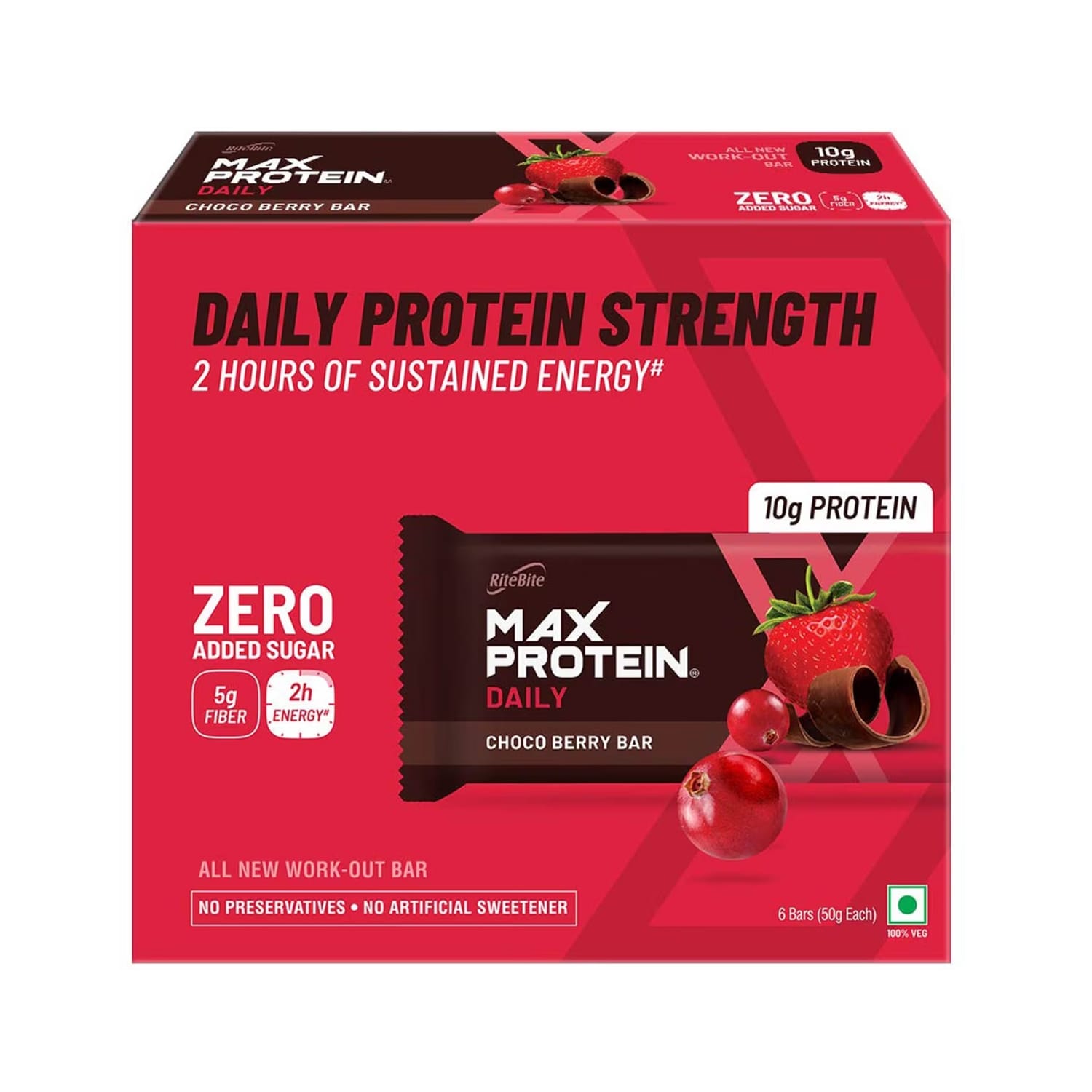 Ritebite Work out Bar Protein Bars 50 g Choco Berry (Pack of 6)