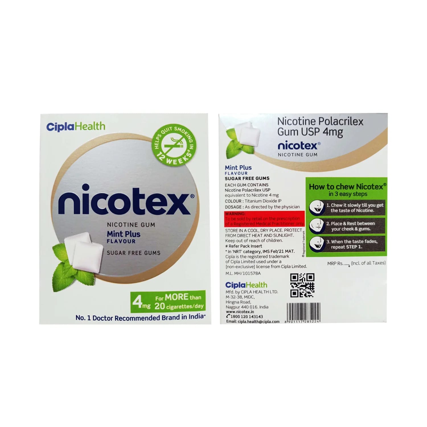 Nicotex 4mg Freshmint Sugar Free Nicotine Gum – Pack of 12