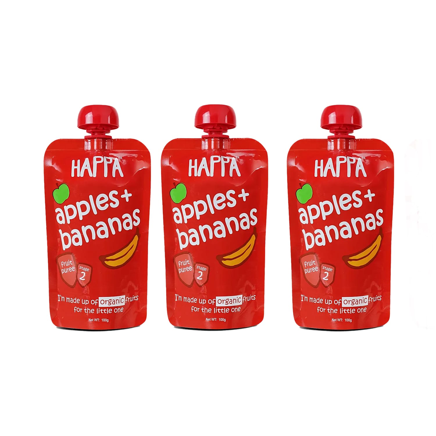 Happa Organic Apple with Banana Puree, Stage 2, 6 Months+ 100g Each (Pack of 3)