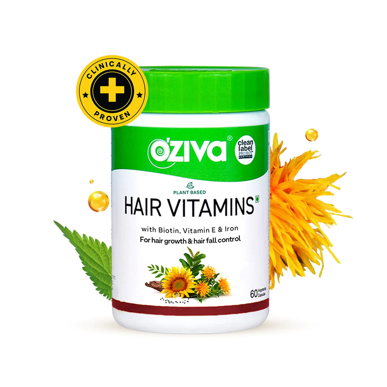 OZiva Hair Vitamins (with Biotin, Vitamin E and Iron) 60 Capsules