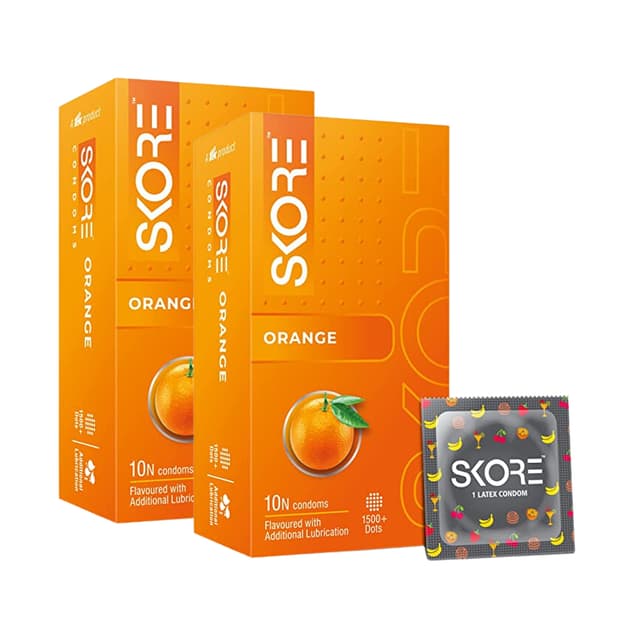 Skore Condoms Orange Flavoured (10 Condoms in 1 Pack) - Pack of 2