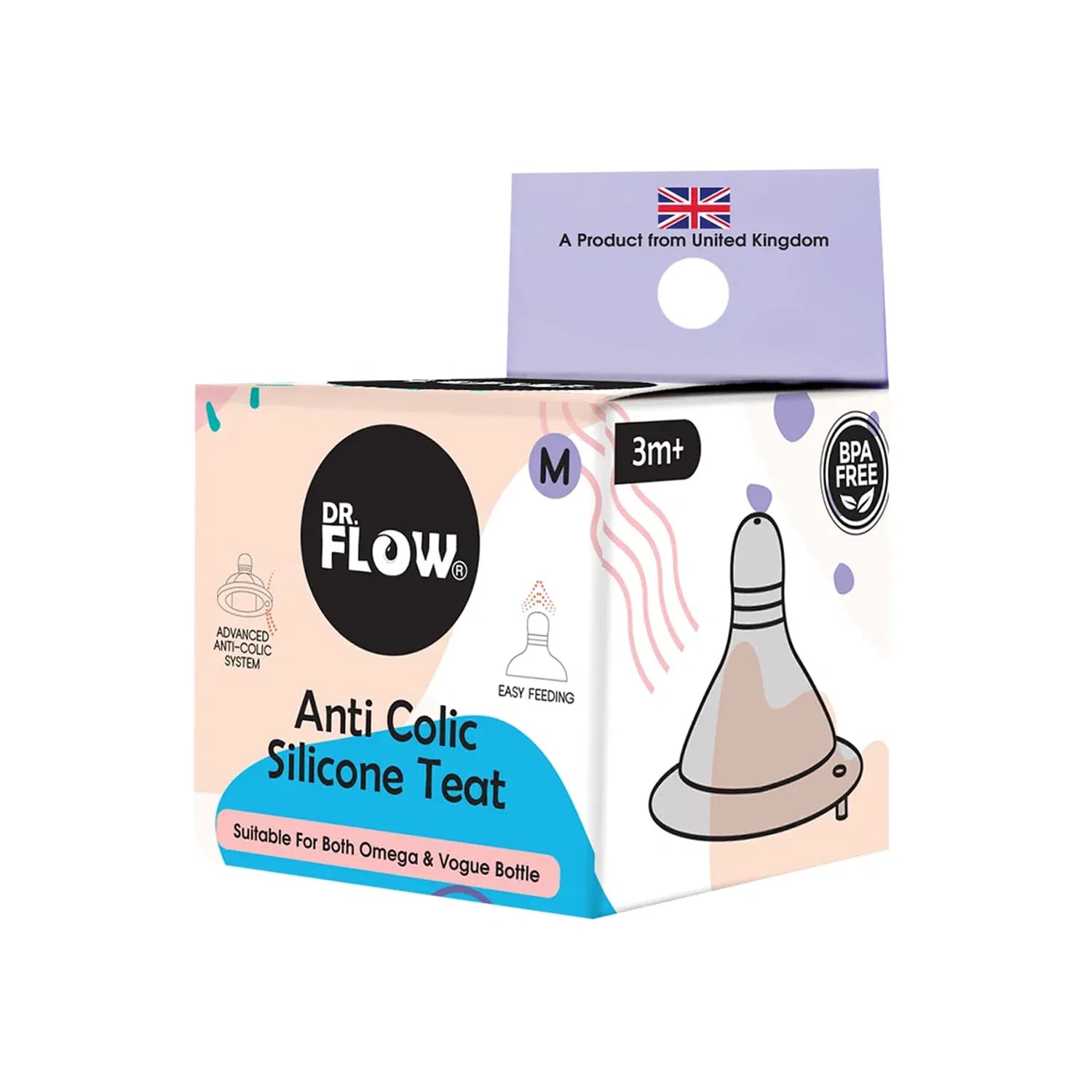 Dr.Flow Anti-Colic Silicone Teat for Babies from 3+ Months (Medium)