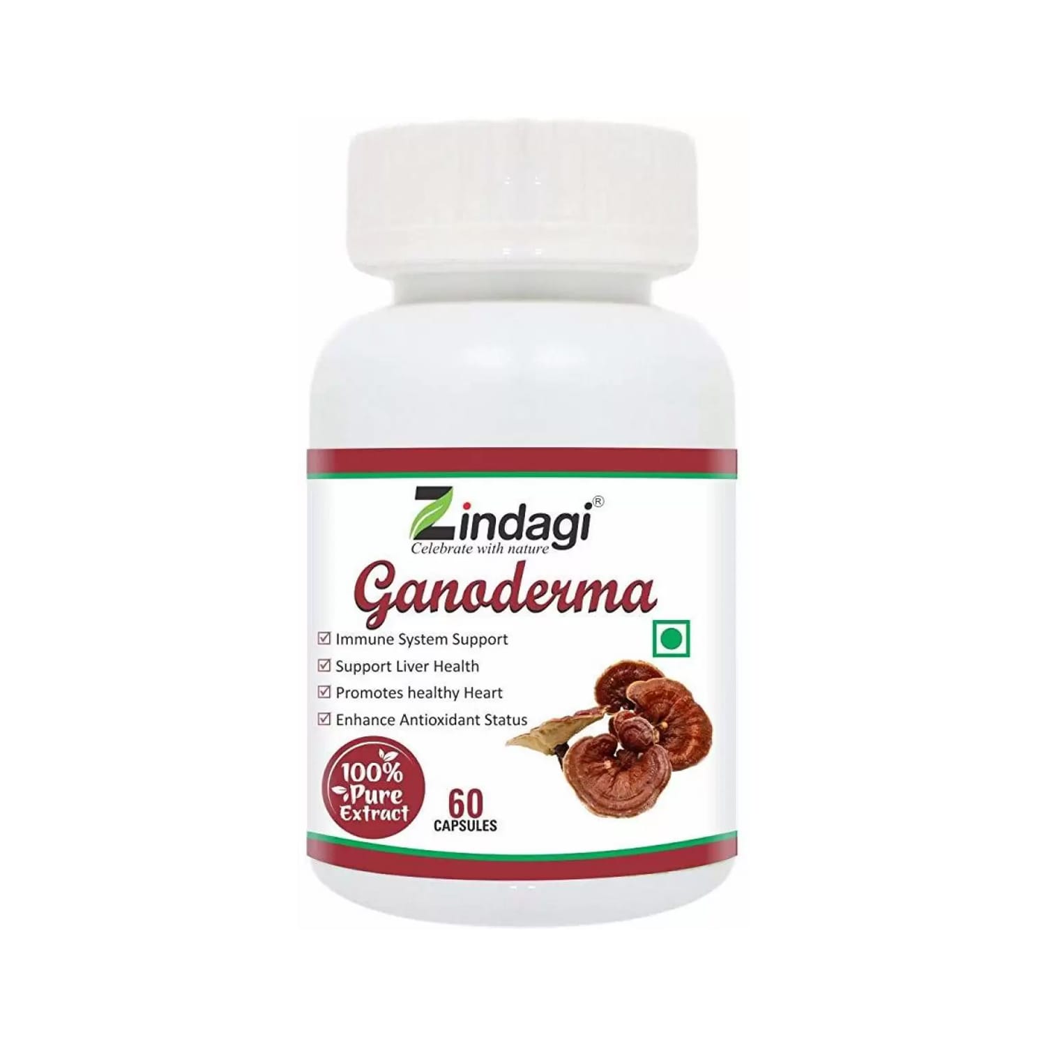 Zindagi Ganoderma Pure Extract Capsules - Helpful In Weight Management- Increase Energy Stamina - 60 Capsules