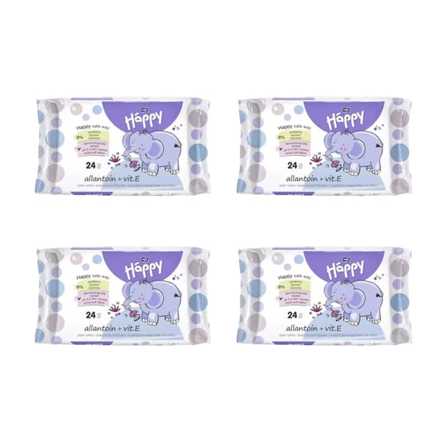 Bella Baby Happy Wet Wipes with Allantoin and Vitamin-E (24 Pieces) - Pack of 4
