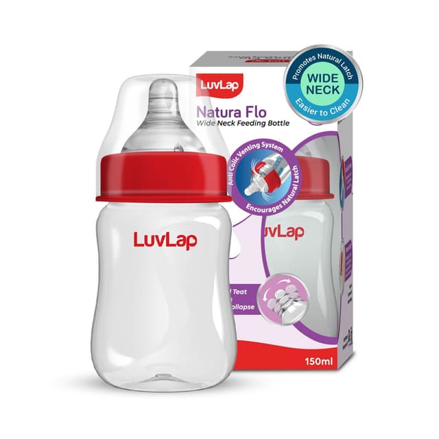 LuvLap Anti-Colic Wide Neck Natura Flo Baby Feeding Bottle Plain - 150ml (M.No 18901)