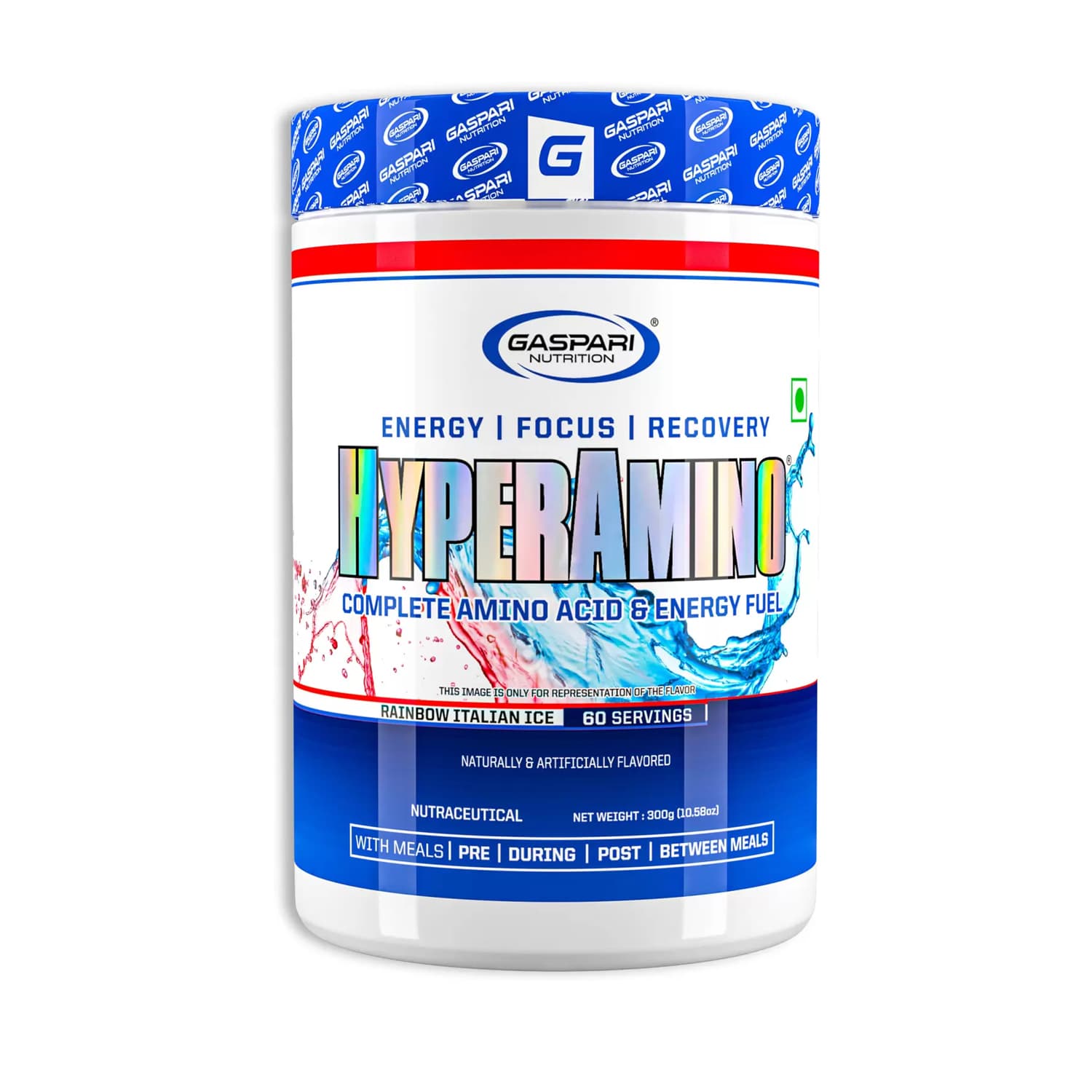 Gaspari Nutrition Hyper Amino 60 Servings - 300g (Rainbow Italian Ice)