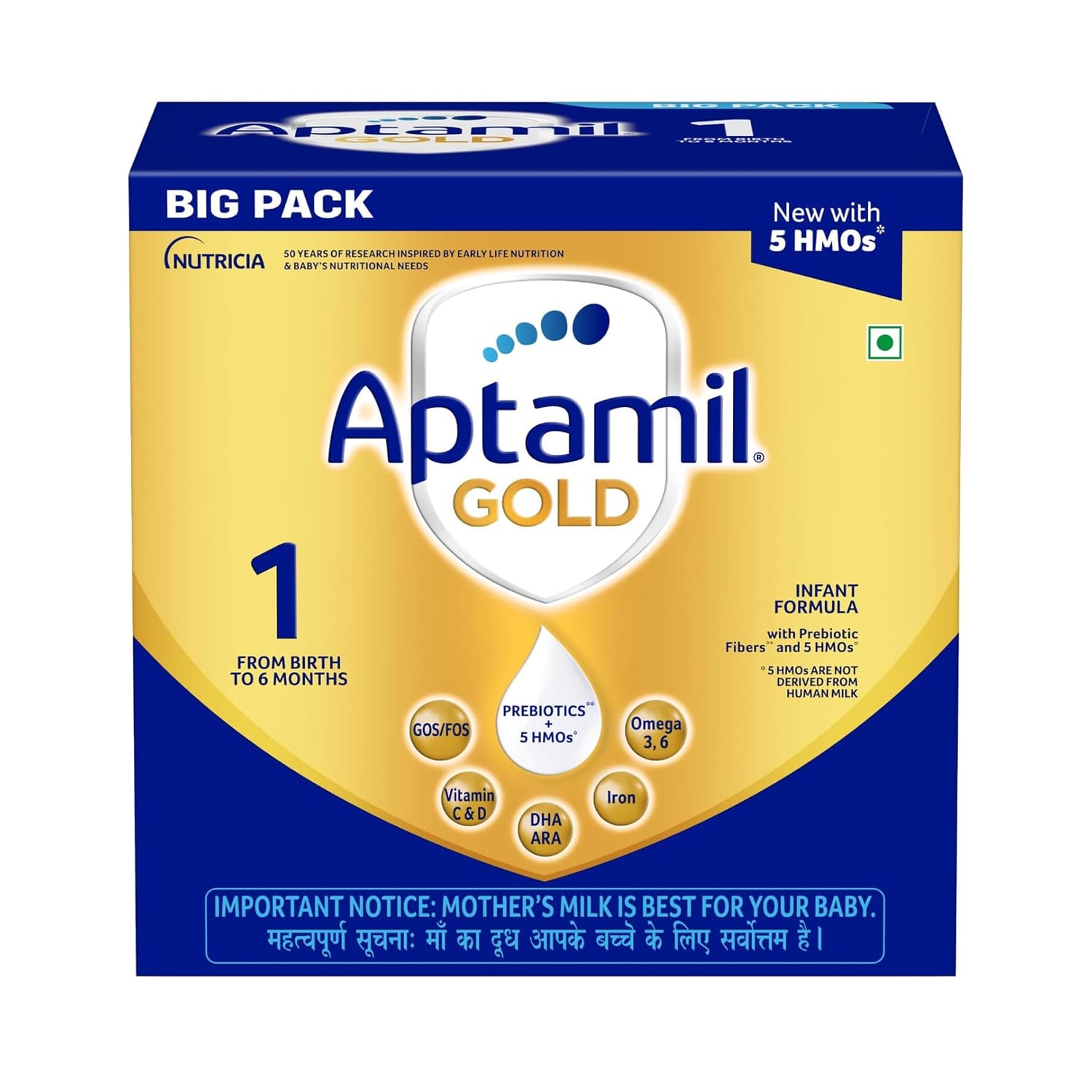 Aptamil Gold 1 Infant Formula Powder with Prebiotics, Stage 1, 1.2kg Refill