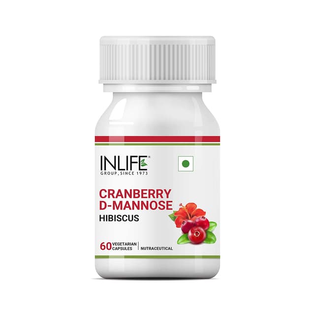 INLIFE Cranberry 400mg D-Mannose 400mg & Hibiscus 200mg Extract for Urinary Tract - 60 Vegetarian Capsules