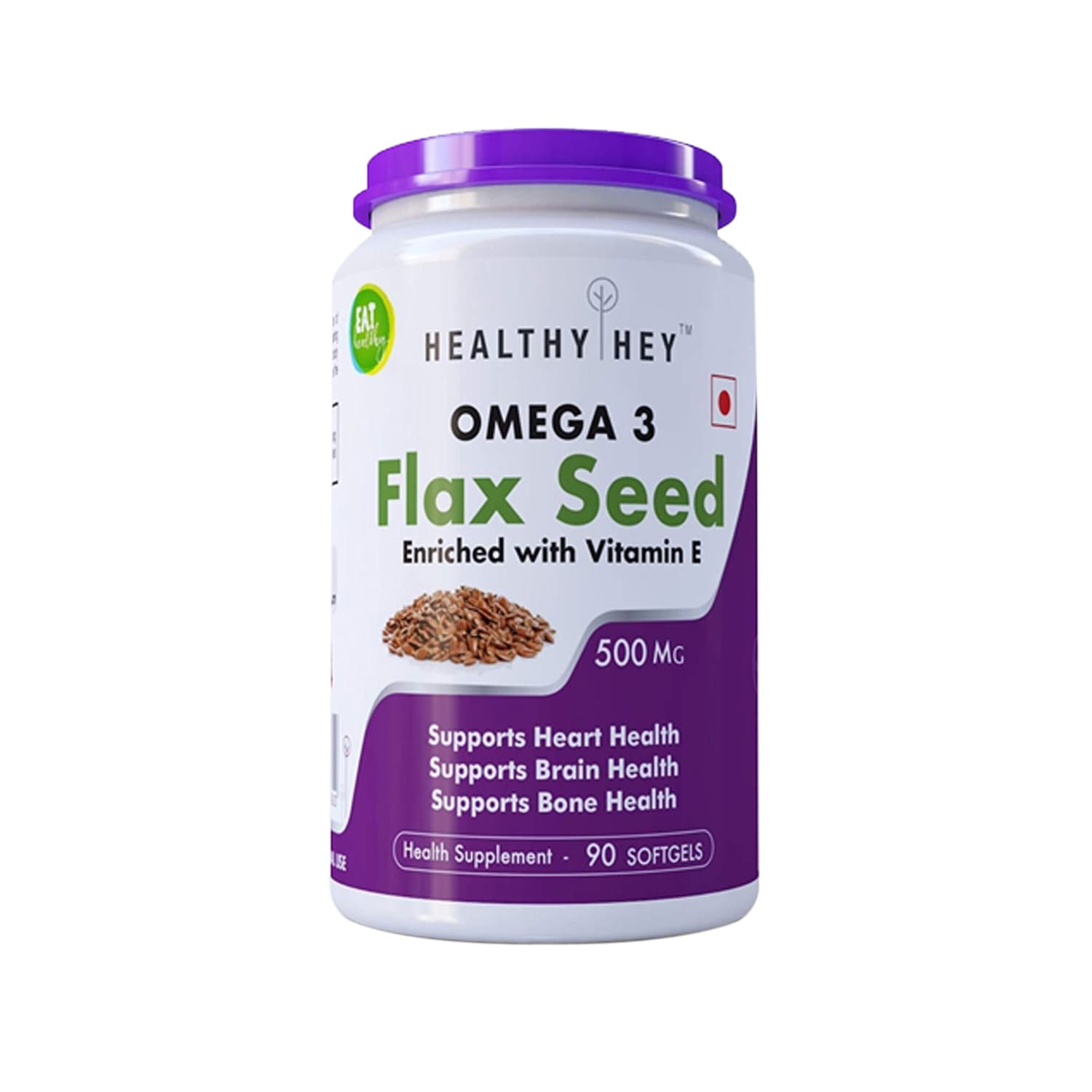 Healthy Hey omega 3 flaxseed Oil with Vitamin E Omega-3 90 Softgels 500 mg