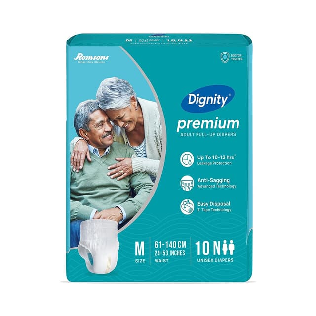 Romsons Dignity Premium Adult Pull Up Diapers Medium Wait Size 24-53 Inches - 10 Diapers
