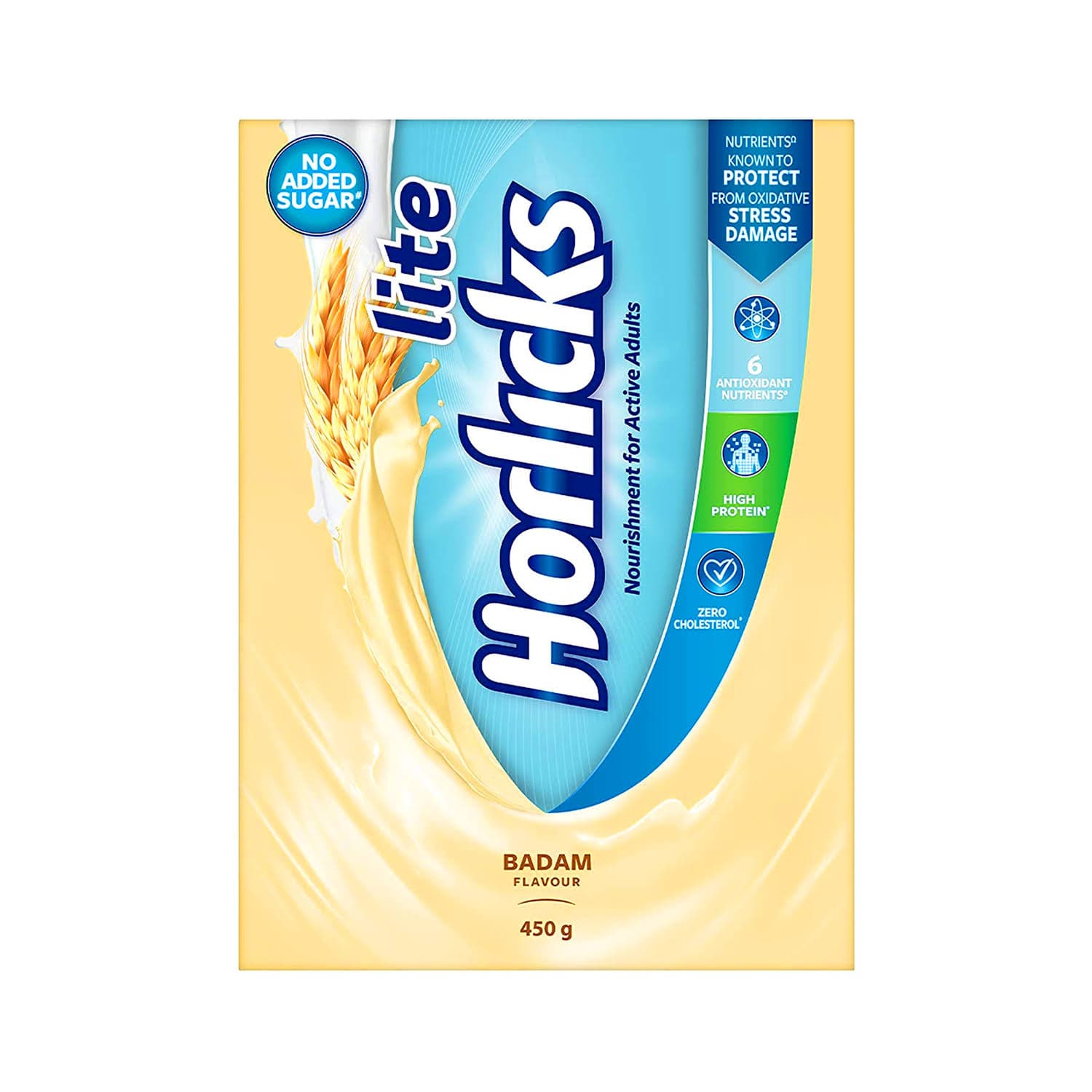 Horlicks Lite Nourishment for Active Adults with High Protein and No Added Sugar-450g