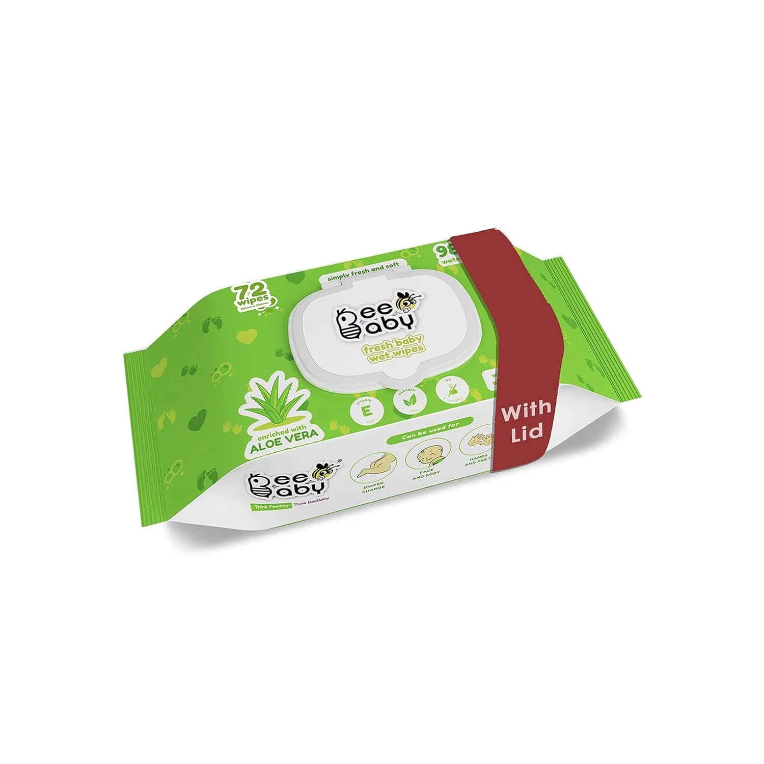 BeeBaby Aloevera Baby Wet Wipes with Plastic Lid (72 Wipes)